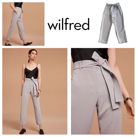 Aritzia Pants - Aritzia Wilfred Jallade Tie Front Pant Grey High-Rise Straight Belted Dress Pant